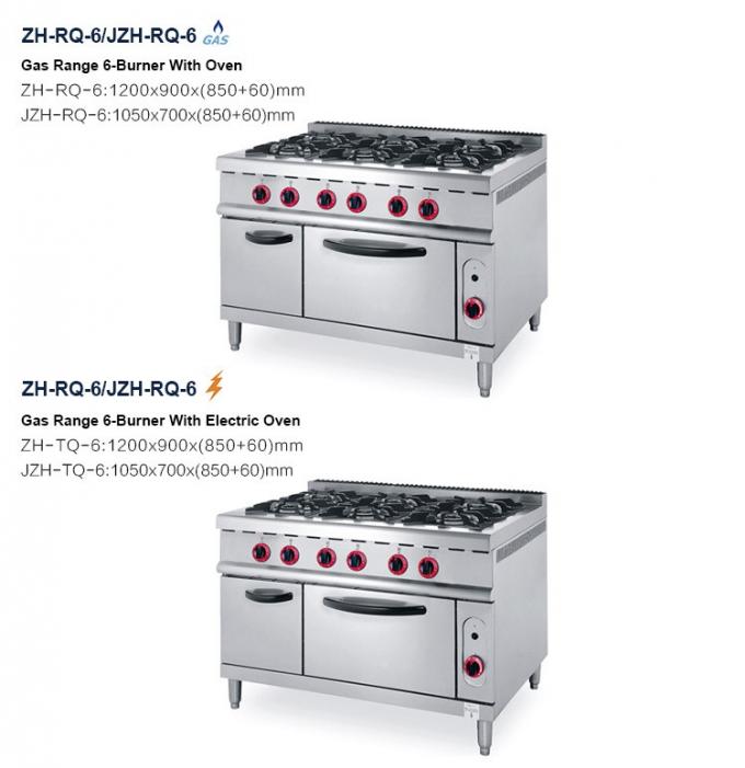 Cuisinière à gaz industrielle professionnelle des 6 de brûleur de la cuisine ZH-RQ-6 commerciale au gaz de cuisine prix de gamme avec le four