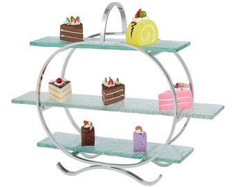 3 - Présentoir en verre de gâteau de couche avec des plateaux décorant pour le buffet de portion de banquet